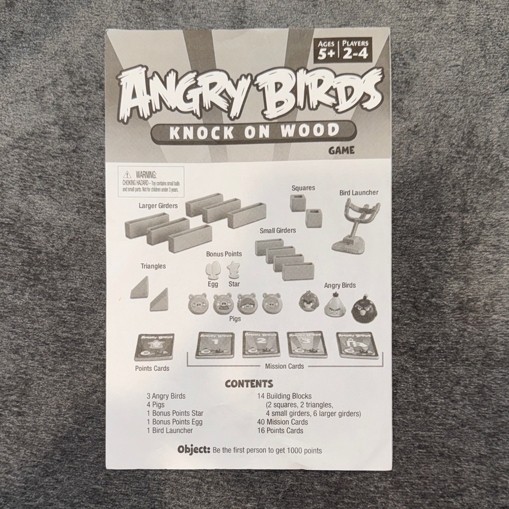 Angry Birds Knock on Wood Game instruction manual 2011 Mattel Games